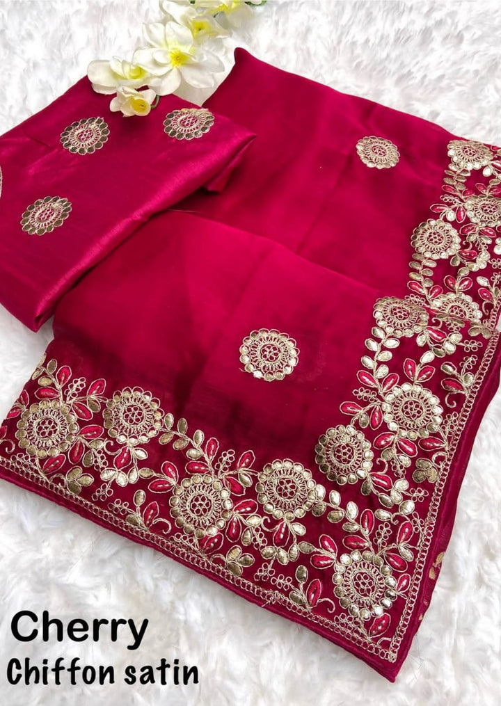 MoonGlade Chiffon Satin Saree