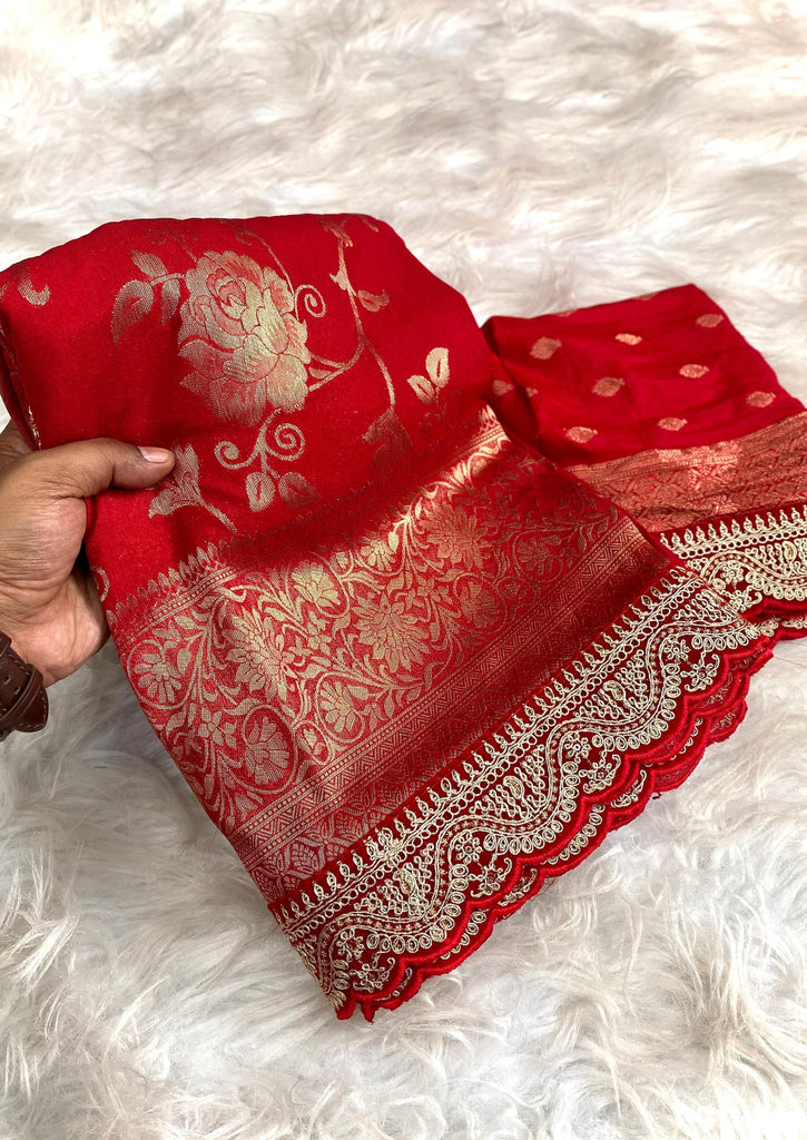 High Society (Crepe Georgette  Banarasi Silk Saree)