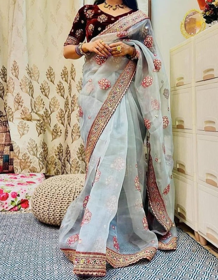 Perfect Skyline Organza Silk Saree