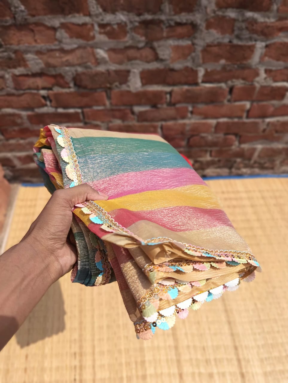 Colorful Glam Banarasi Tissue Crush Saree