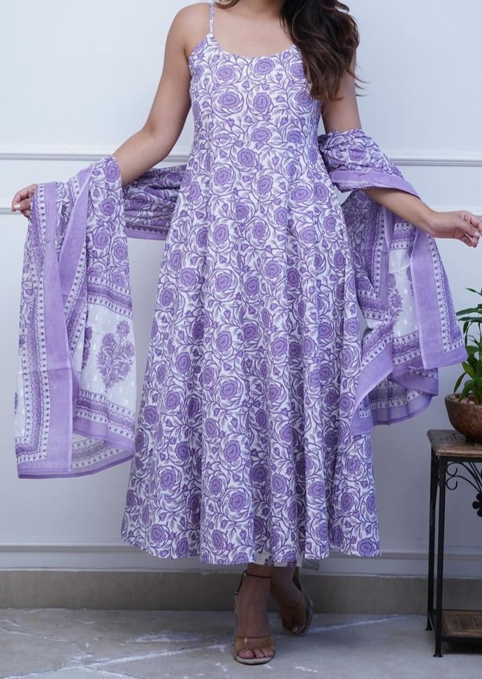 Purple Island Cotton Kurti Set