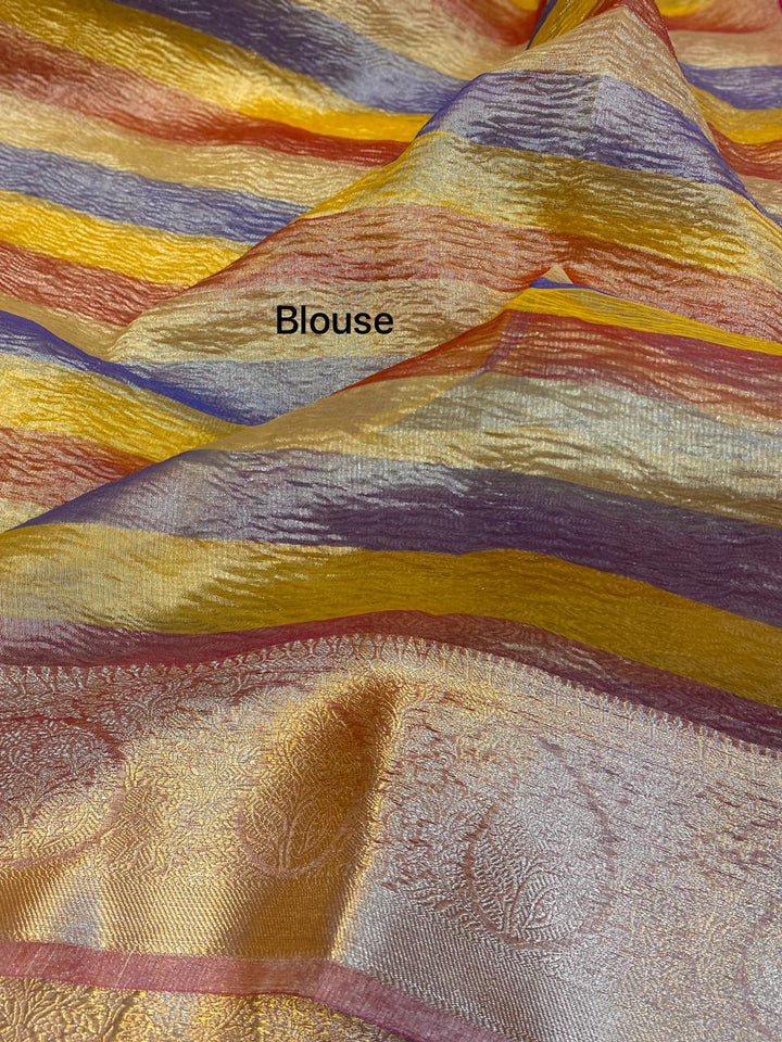 Rainbow Banarasi Crushed Tissue Soft Silk Saree