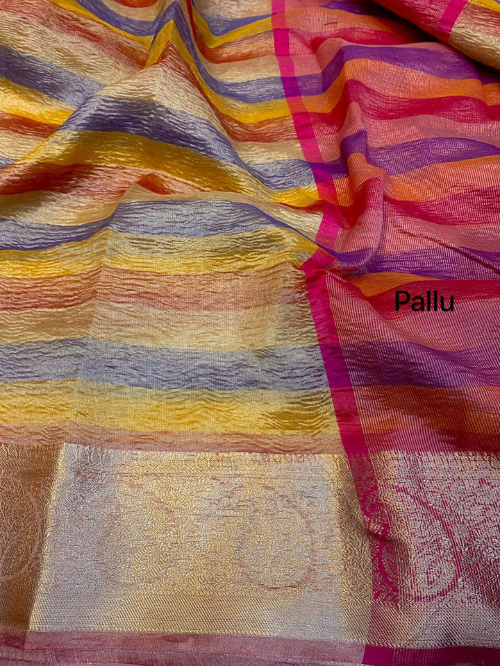 Rainbow Banarasi Crushed Tissue Soft Silk Saree