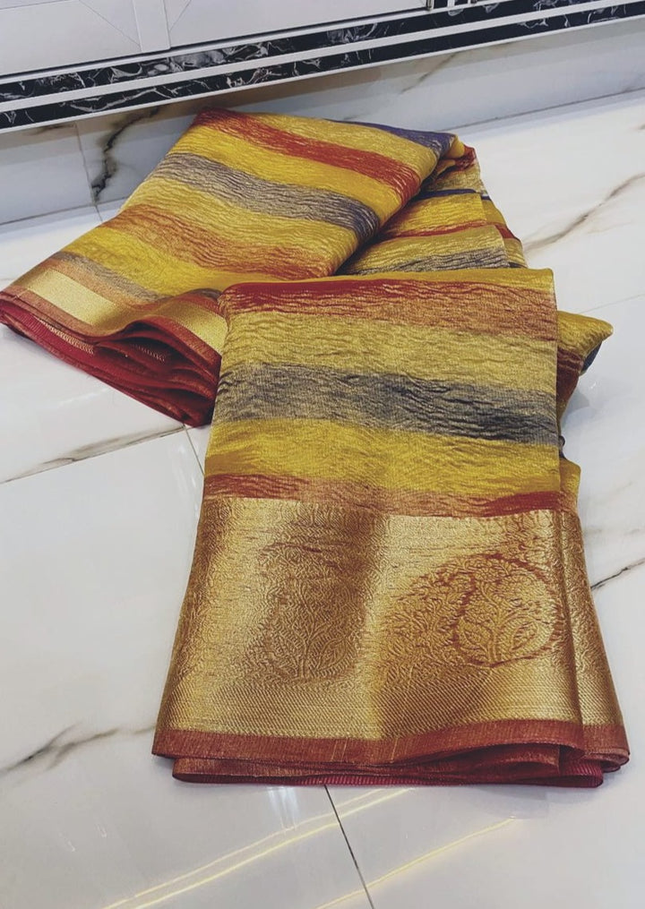 Rainbow Banarasi Crushed Tissue Soft Silk Saree