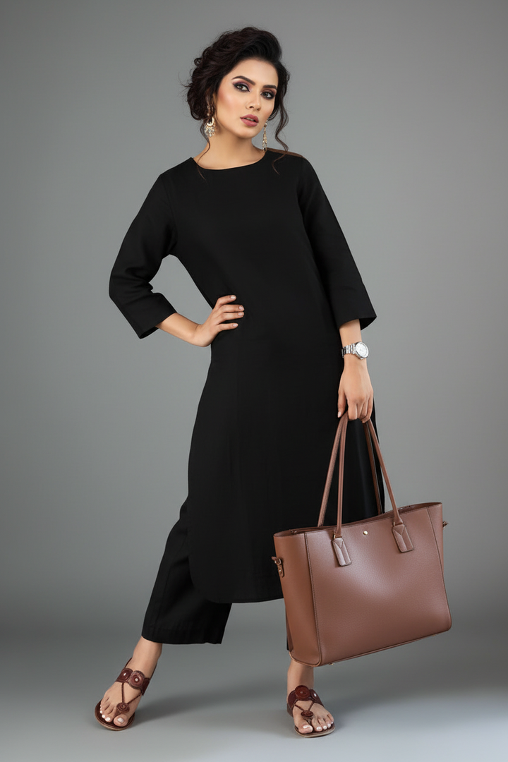 Cloud Shade Cotton Kurti Set(Black)