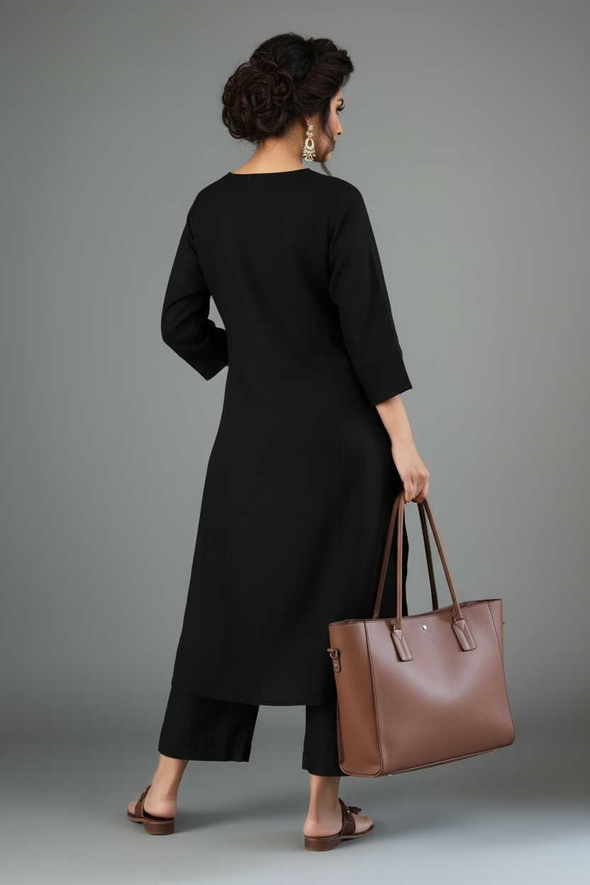 Cloud Shade Cotton Kurti Set(Black)