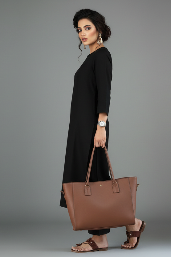 Cloud Shade Cotton Kurti Set(Black)
