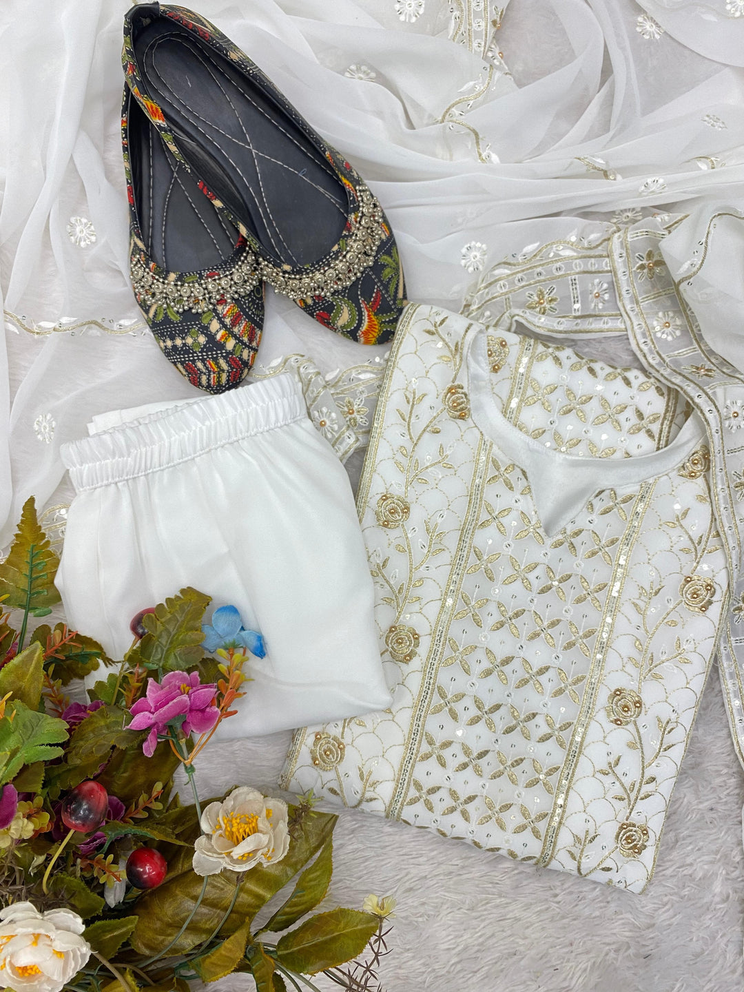 White To Bright Georgette Kurti Set