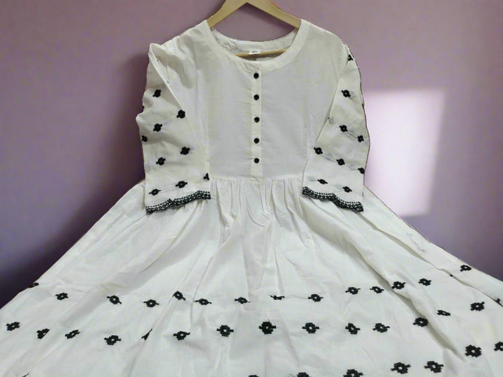 White Letters Cotton  Dress