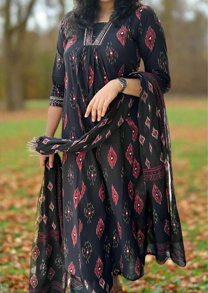 Black Sun Cotton Kurti Set