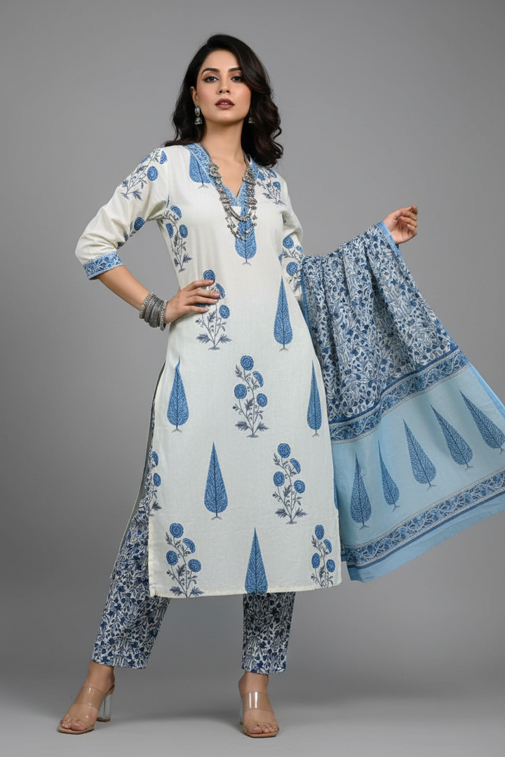 Floral Fantasy Cotton Kurti Set