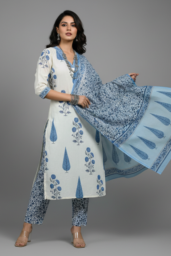 Floral Fantasy Cotton Kurti Set