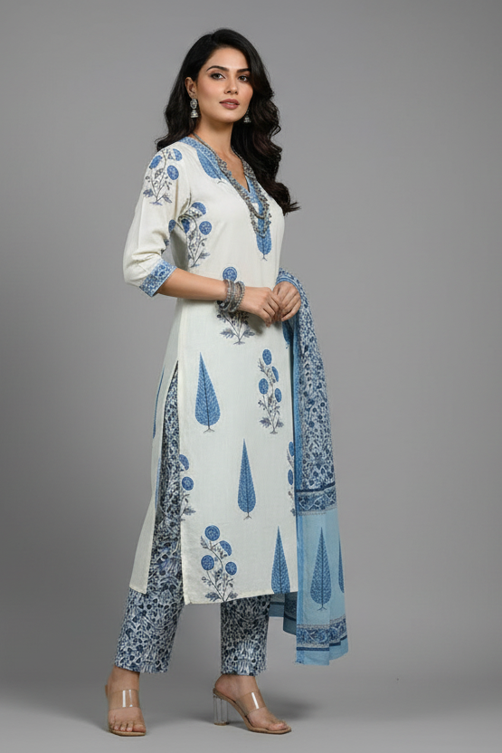 Floral Fantasy Cotton Kurti Set