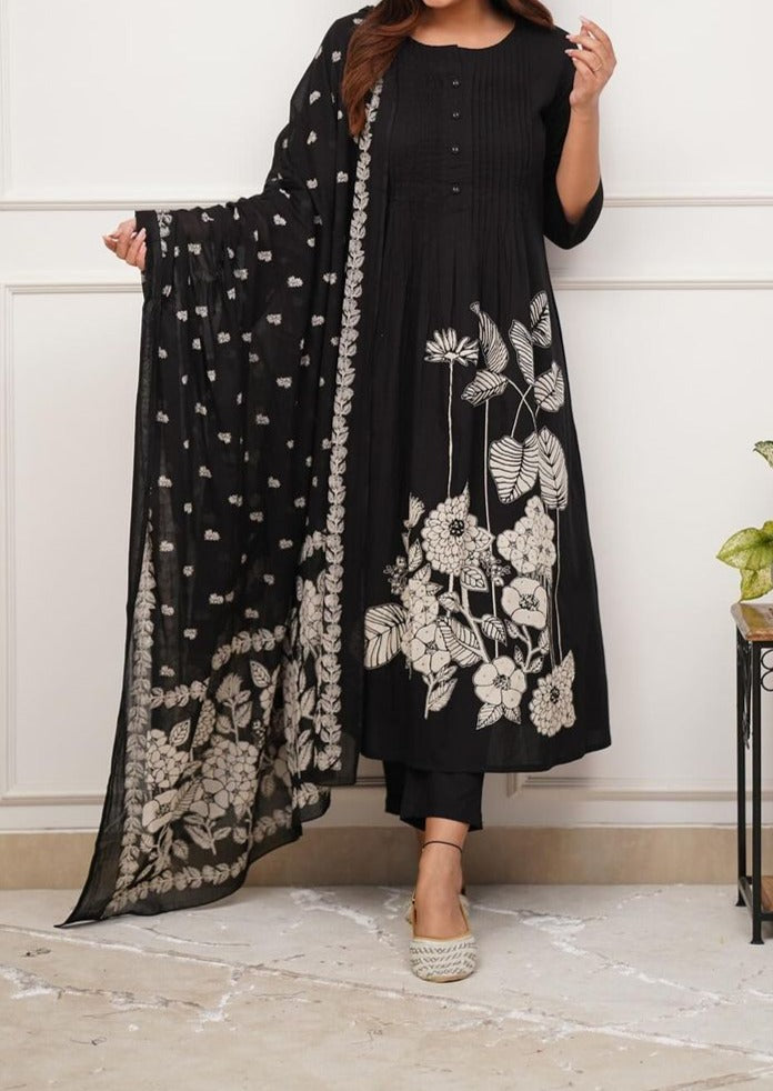 Black Loop Cotton Kurti Set