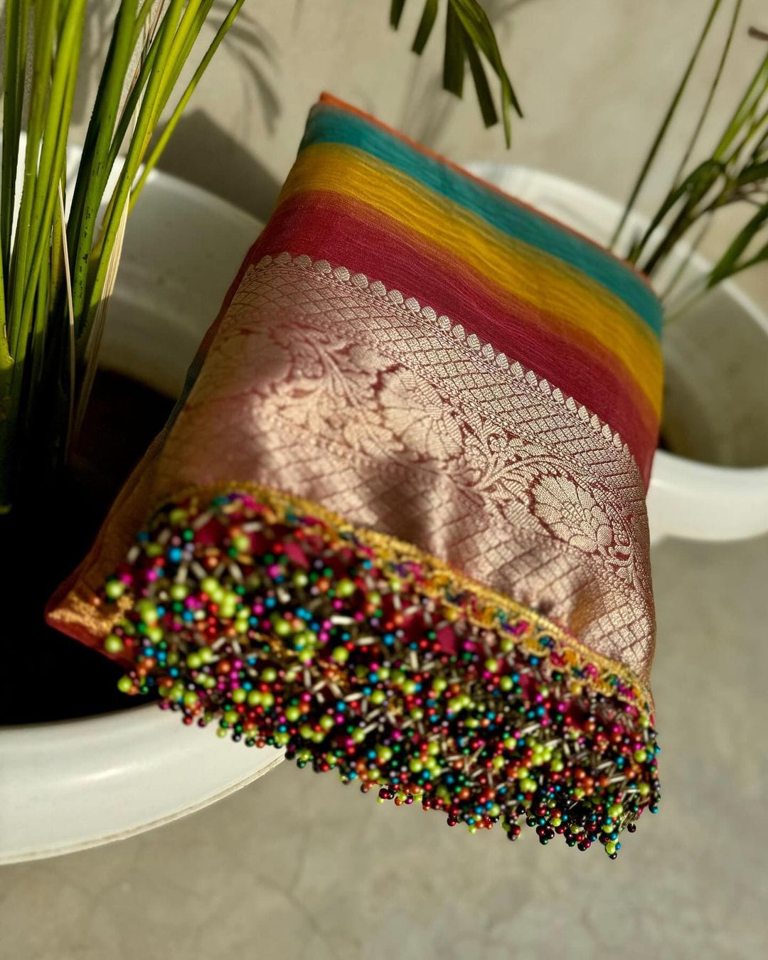 In A class Of Its Own - Multicolor Crushed Tissue Silk Saree