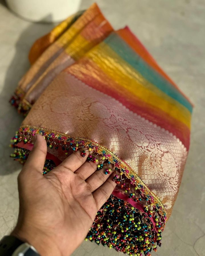 In A class Of Its Own - Multicolor Crushed Tissue Silk Saree