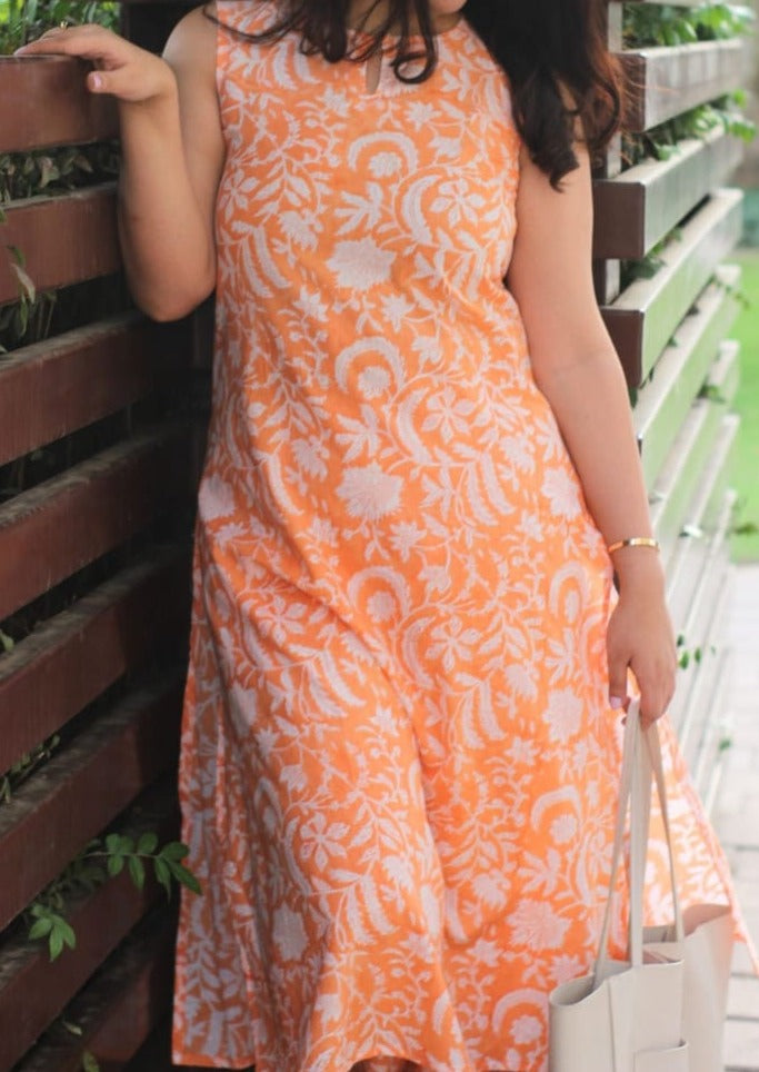 Orange Elegance Cotton Kurti Set