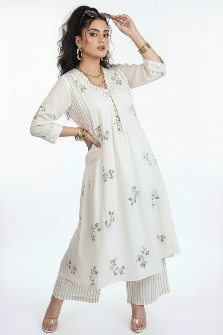 Wrapped In White Cotton Kurti Set