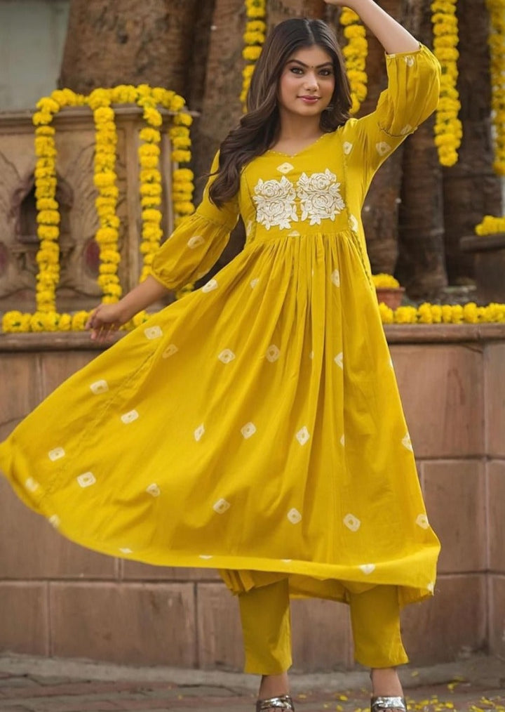 All in Yellow Cotton Kurti Set