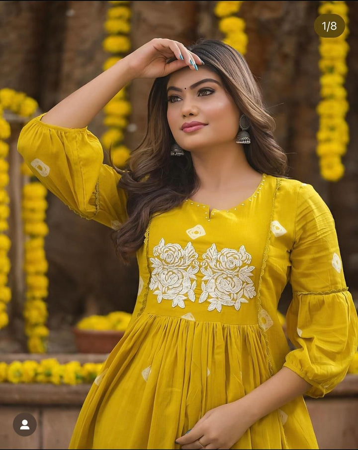 All in Yellow Cotton Kurti Set