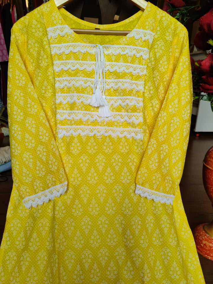 Pastel love Jaipur Kurti Set(Emerging Yellow)