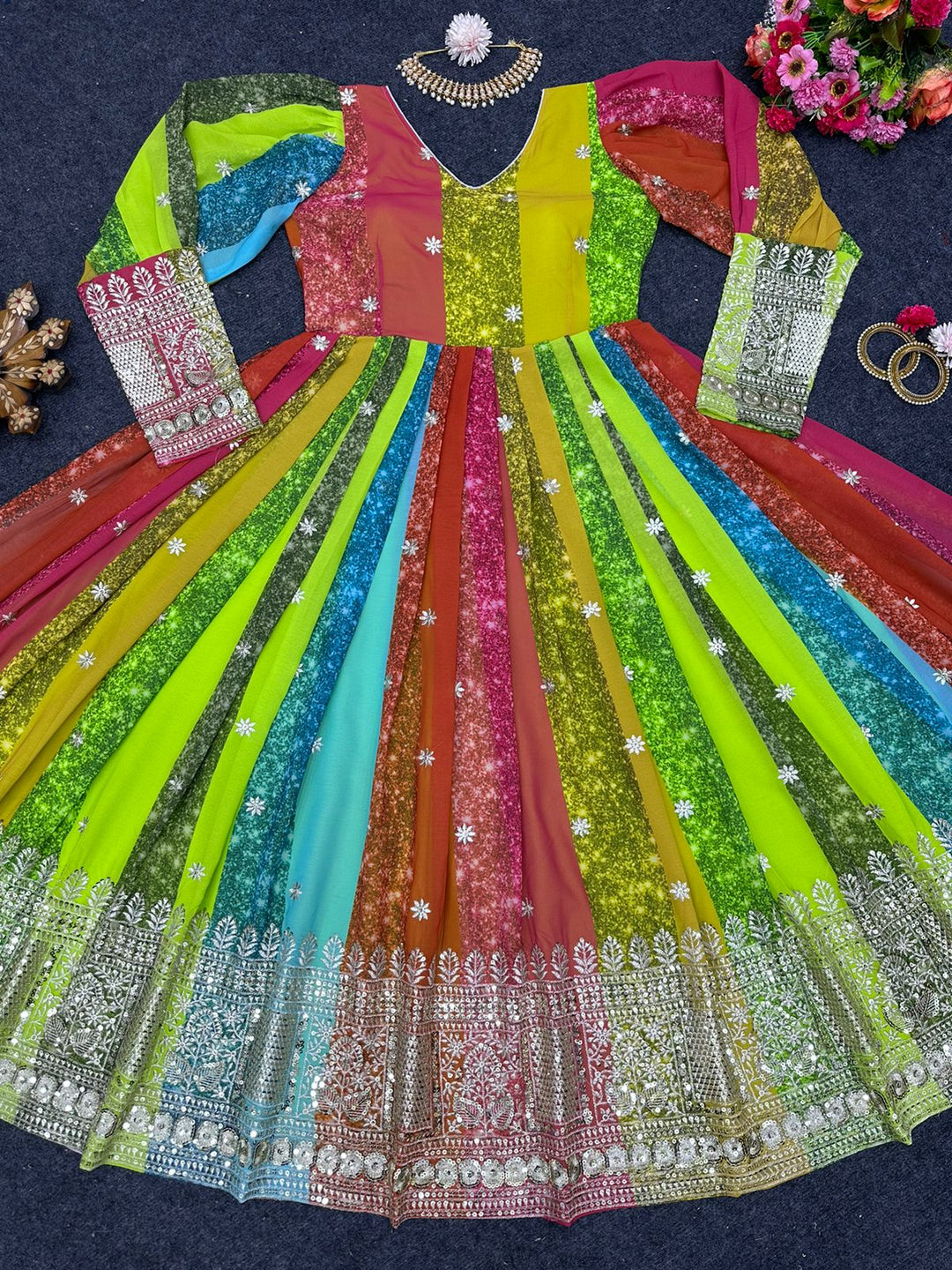 Brightest Rainbow - Designer Georgette Gown