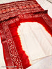 Be You - White Red Cotton Linen Batik Saree