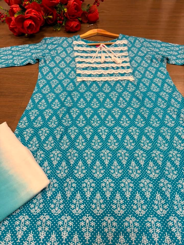 Pastel love Jaipur Kurti Set(Sweetheart Blue)