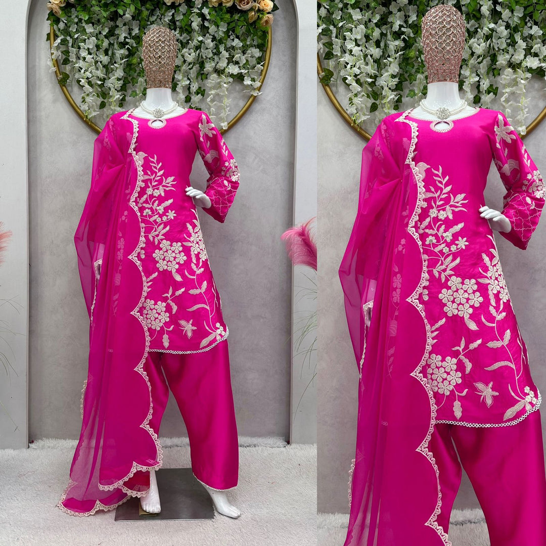 Nostalgic Pink - Designer Satin Suit Set