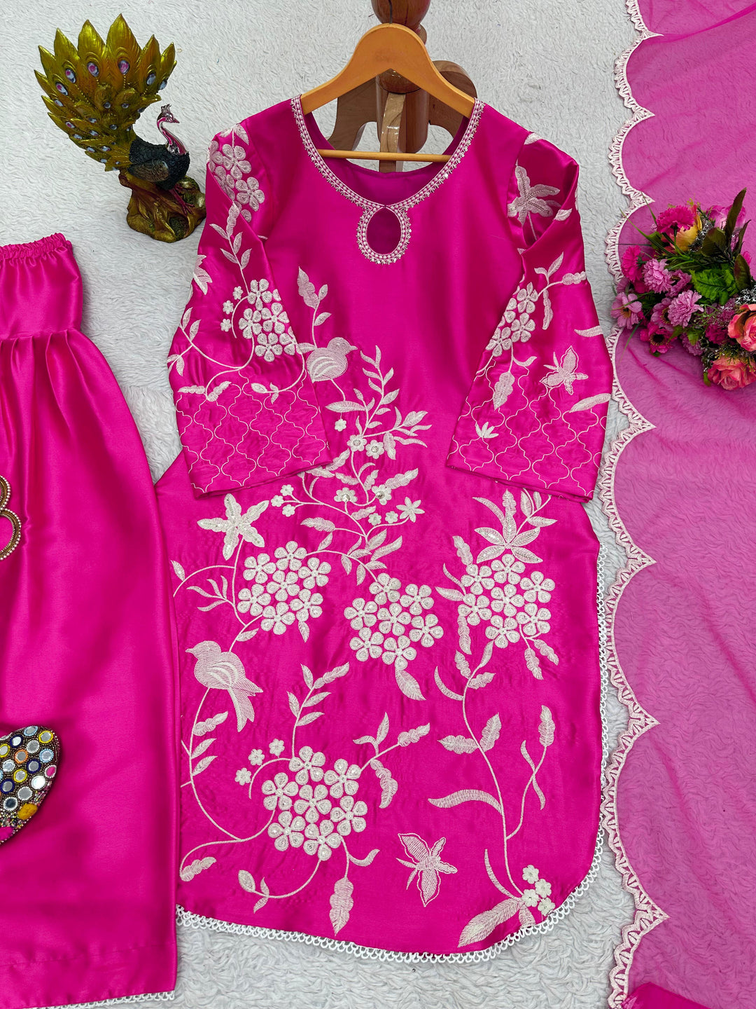 Nostalgic Pink - Designer Satin Suit Set