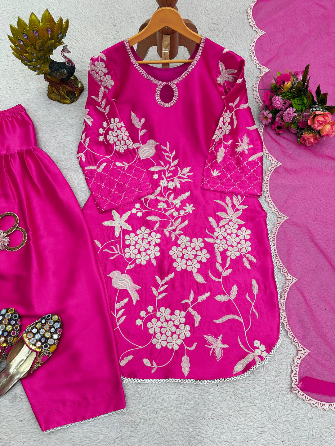 Nostalgic Pink - Designer Satin Suit Set