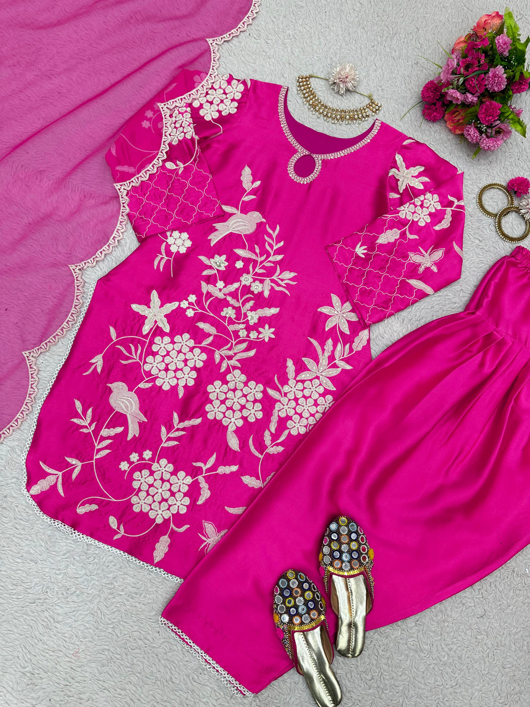 Nostalgic Pink - Designer Satin Suit Set