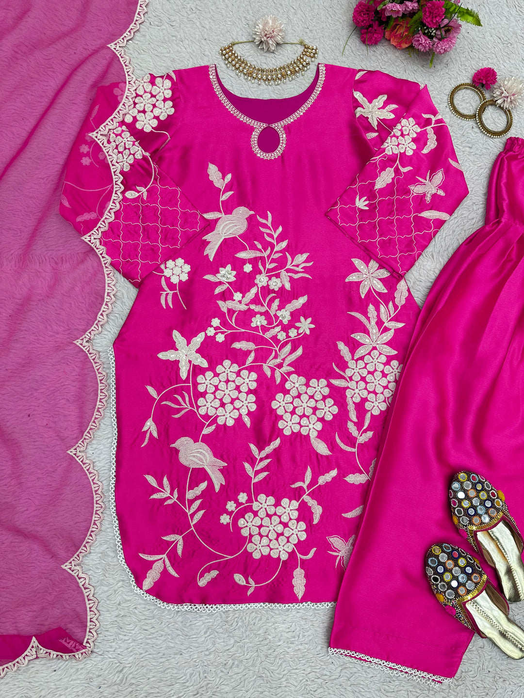 Nostalgic Pink - Designer Satin Suit Set