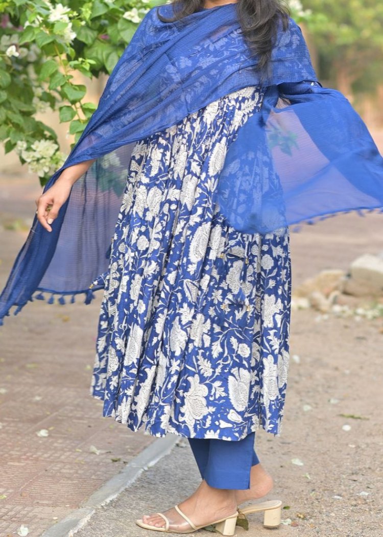 Blue Charm Cotton Kurti Set