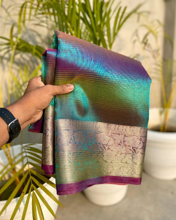 In Search Of You- A Multi Color Trendy Banarasi Tissue Saree