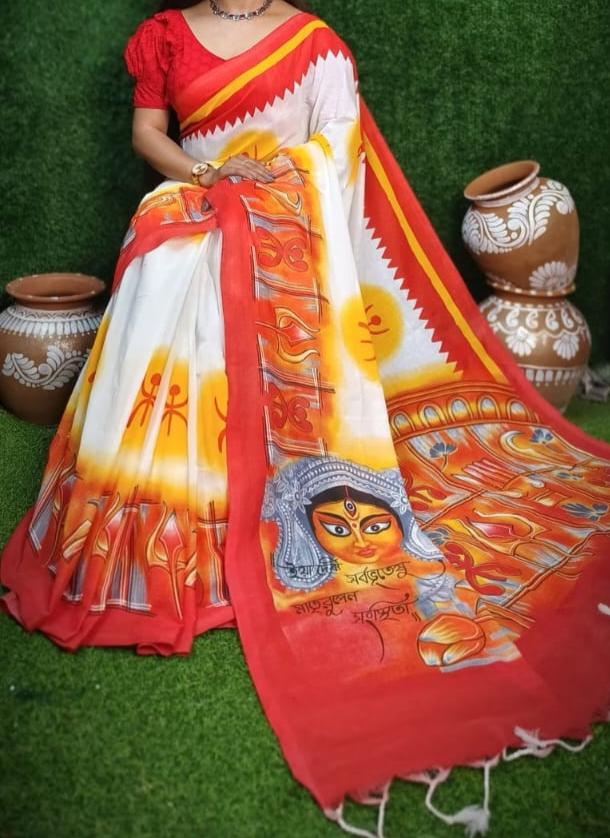 Durgeshnandini-Durga Puja Special Khadi Cotton Saree