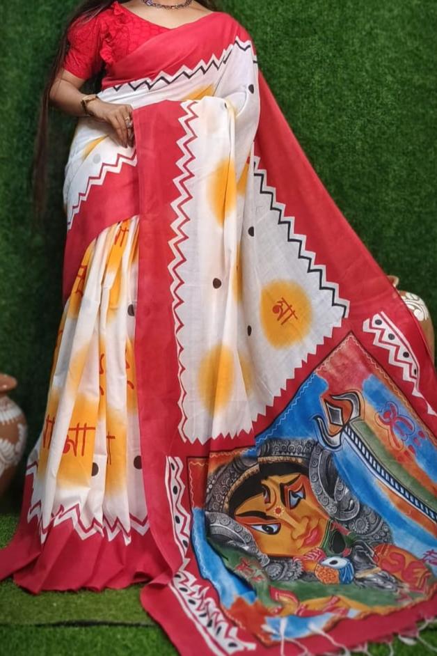 Durgeshnandini-Durga Puja Special Khadi Cotton Saree