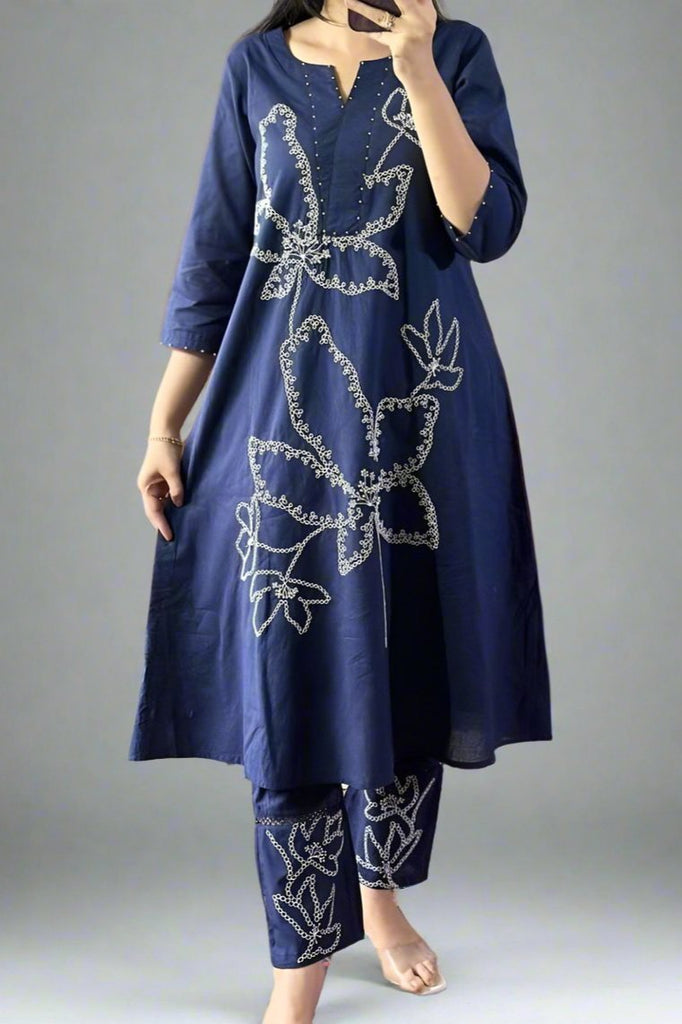 Blue Rhythm Cotton Kurti Set