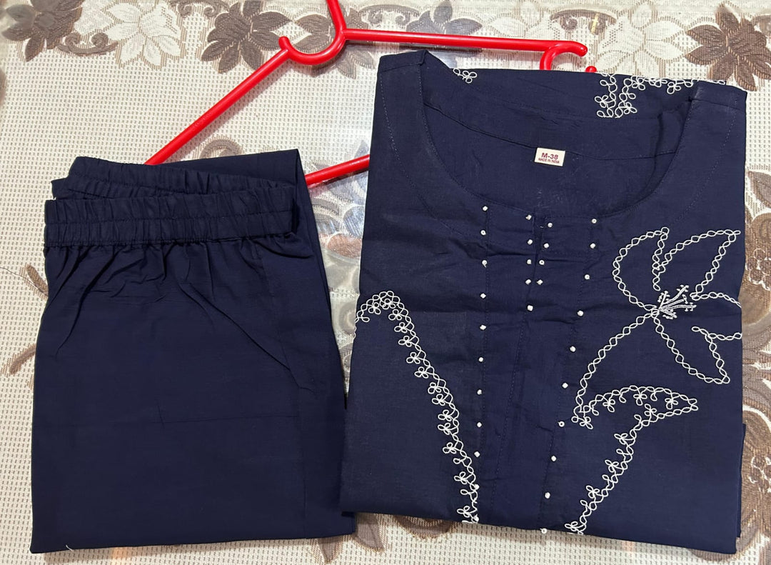 Blue Rhythm Cotton Kurti Set