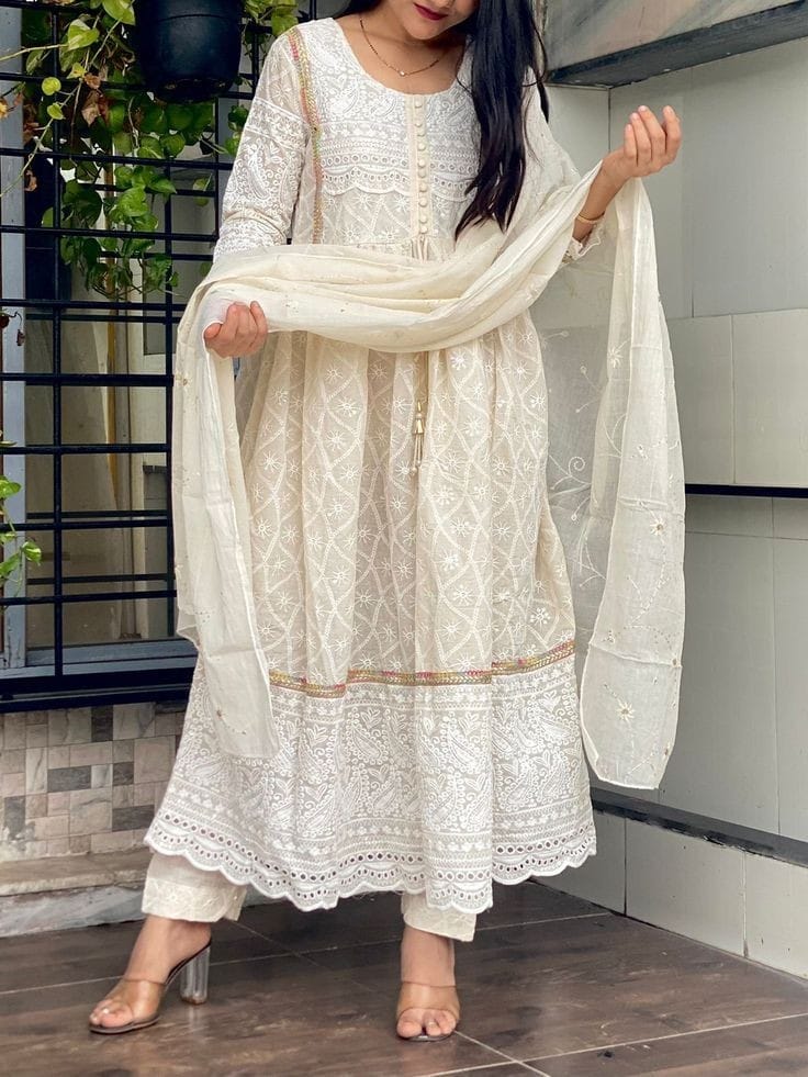 Sea And Moon Chikankari kurti