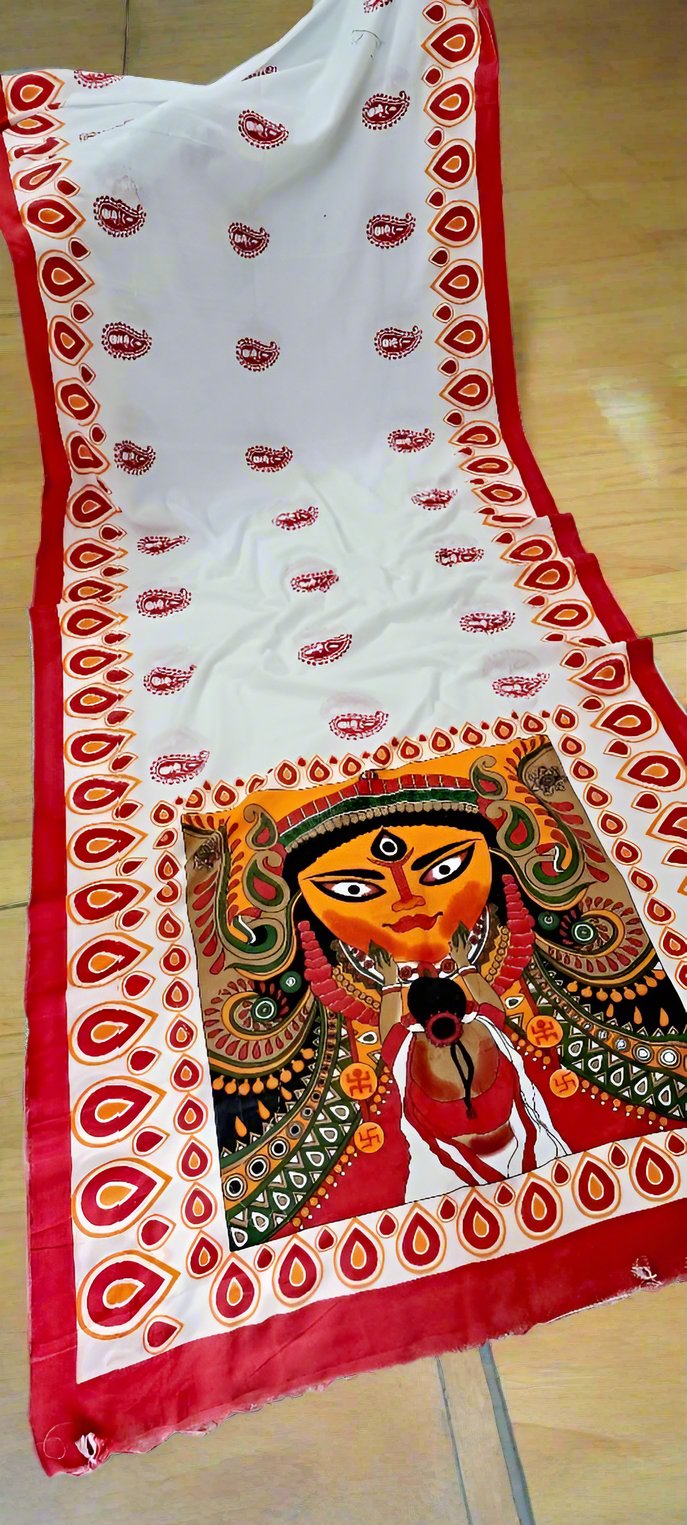 Jaya -  Ma Durga Print Khadi Cotton Saree