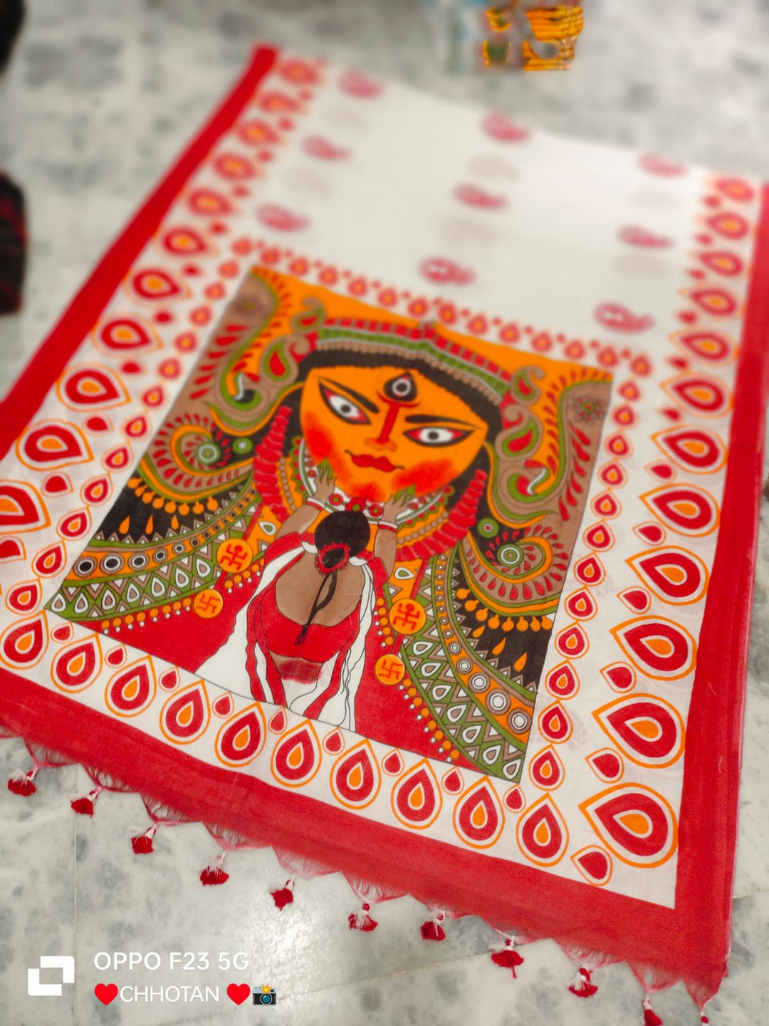 Jaya -  Ma Durga Print Khadi Cotton Saree