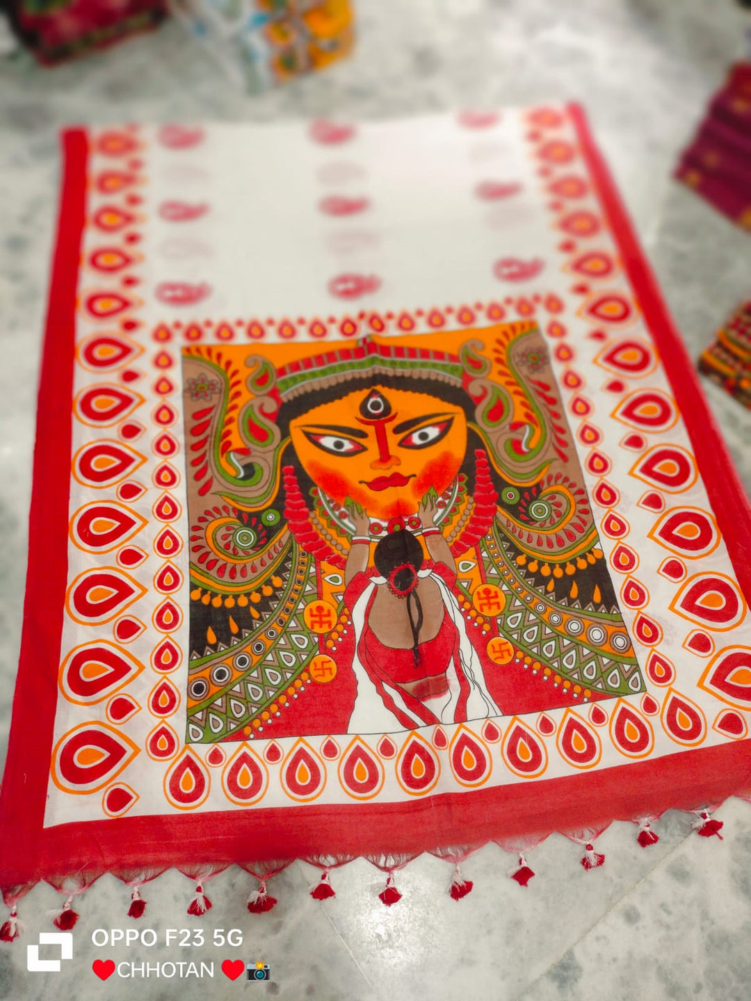 Jaya -  Ma Durga Print Khadi Cotton Saree