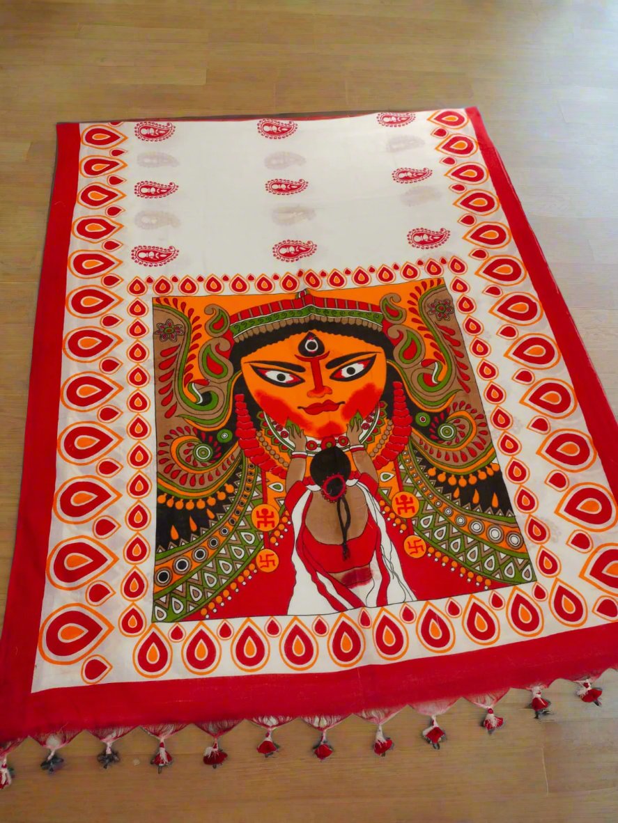 Jaya -  Ma Durga Print Khadi Cotton Saree