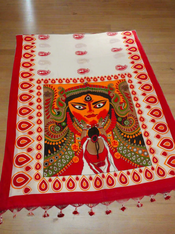 Jaya -  Ma Durga Print Khadi Cotton Saree