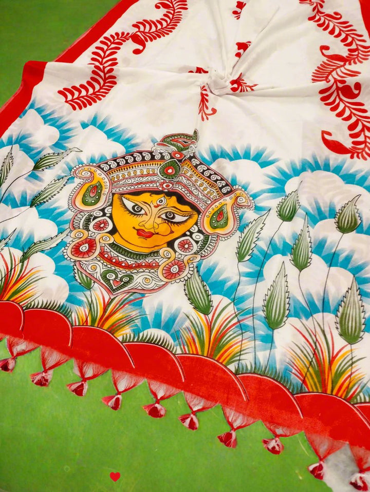 Jaya -  Ma Durga Print Khadi Cotton Saree