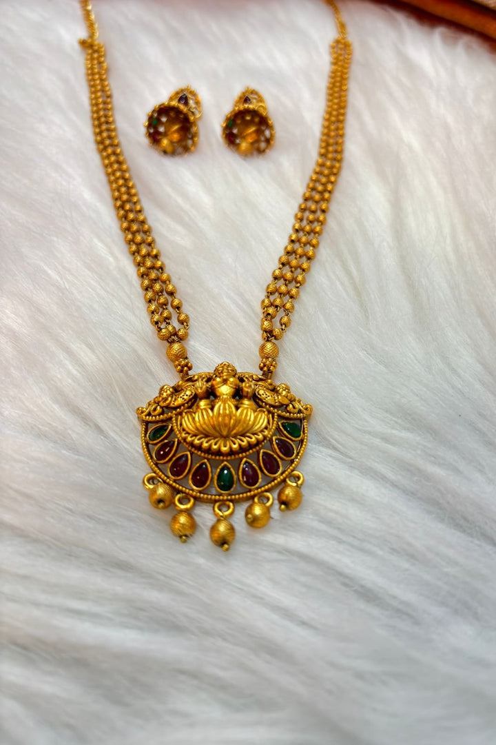 Divinity Of Ma Laxmi- (Gold Plated Temple Chain Locket Set)