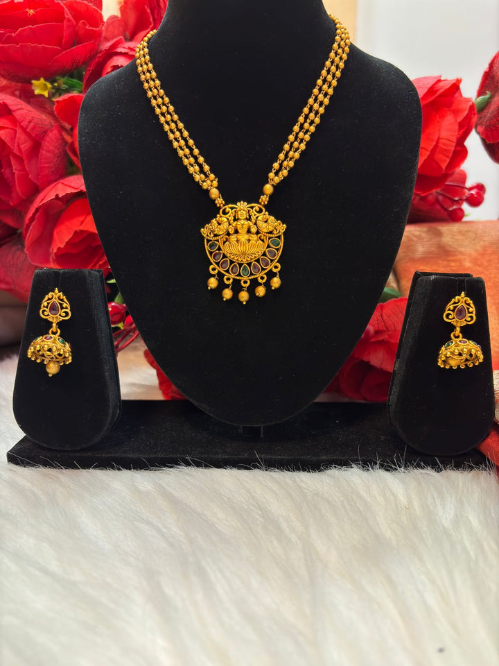 Divinity Of Ma Laxmi- (Gold Plated Temple Chain Locket Set)