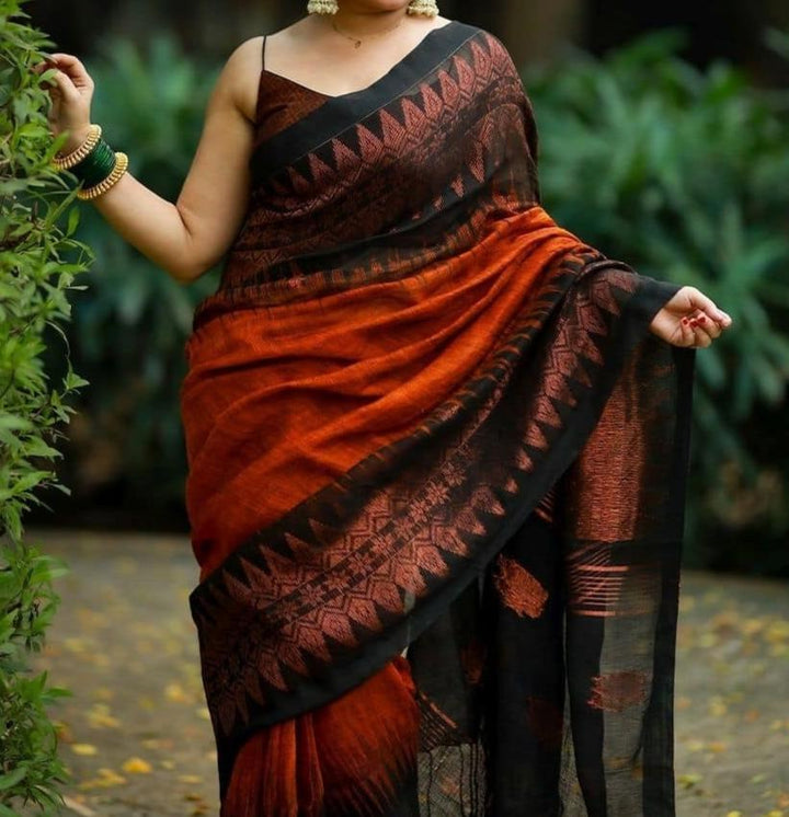 Sugandha Ikkat Linen Jamdani Saree