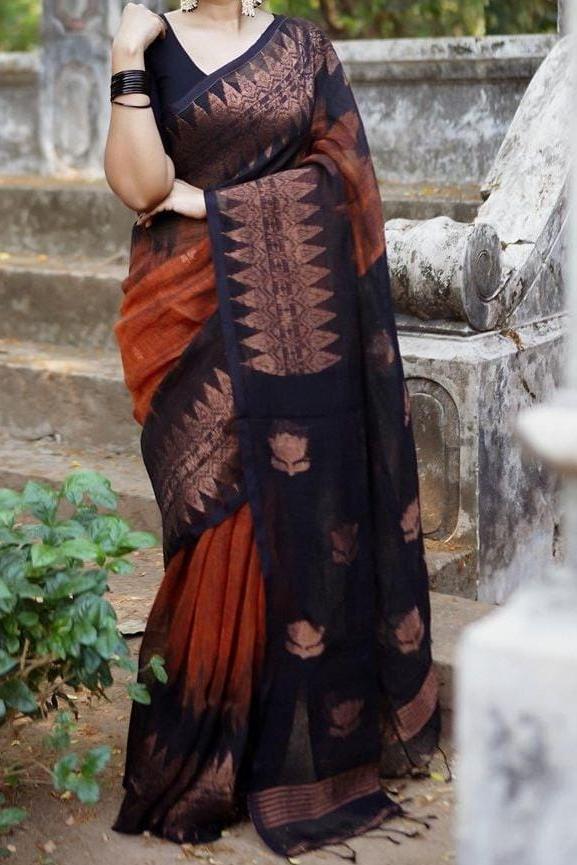 Sugandha Ikkat Linen Jamdani Saree